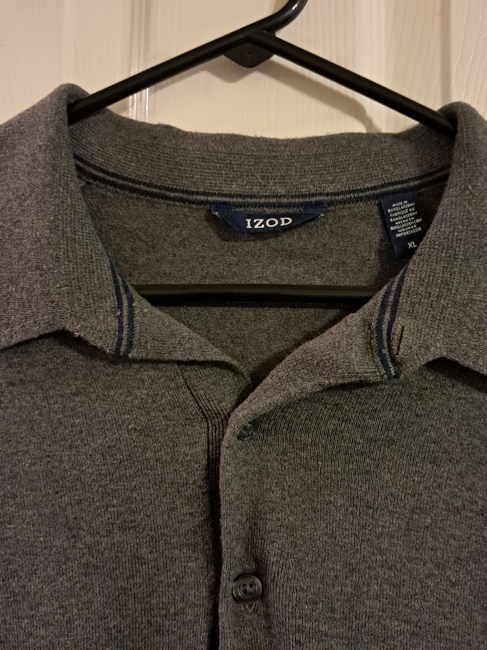 IZOD Men's Size XL Long Sleeve Grey Polo Shirt - Picture 3 of 3